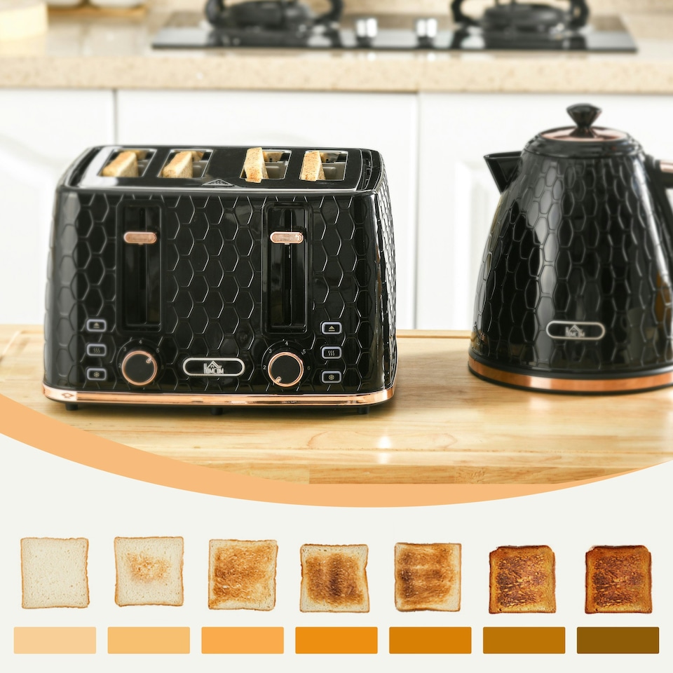 image 1 of HOMCOM 1.7L Kettle and Toaster Set with Defrost Reheat and Crumb Tray Black