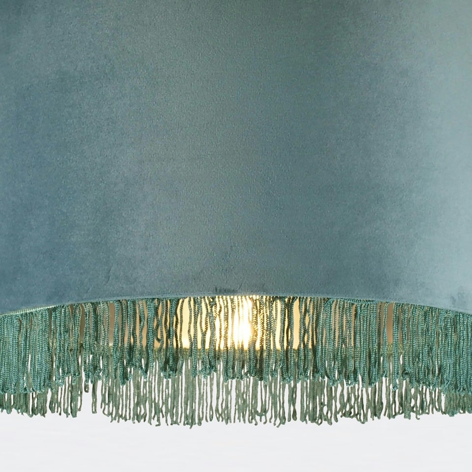 image 1 of First Choice Lighting Set of 2 Teal Velvet With Chrome Inner Tassled Light Shades Green | Chrome