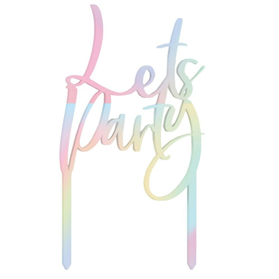 Amscan Lets Party Iridescent Acrylic Cake Topper - Pink/Yellow/Blue - 18cm x 10cm