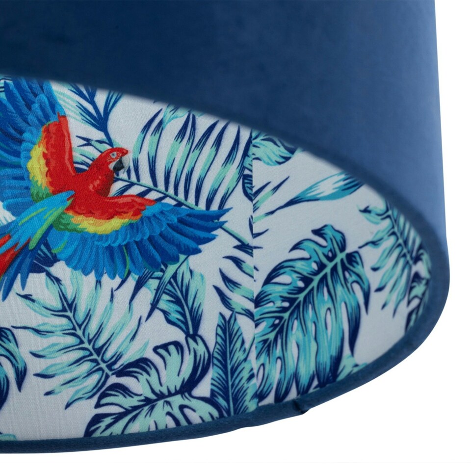 image 1 of Aura - Satin Brass Table Lamp with Navy Velvet Parrot Shade Bronze | Blue