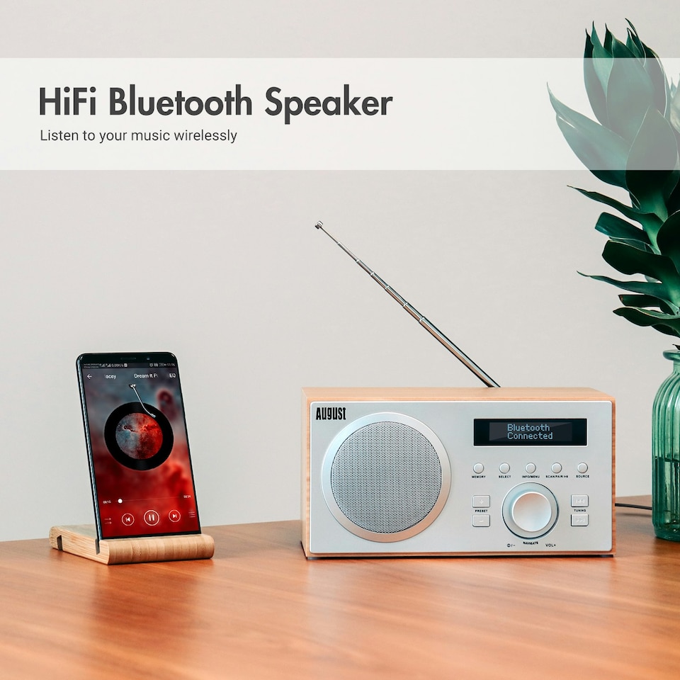 image 1 of Bluetooth Speaker with DAB/DAB+/FM Radio, Dual Alarm Clock, USB MP3 Playback & AUX-In – August MB420K