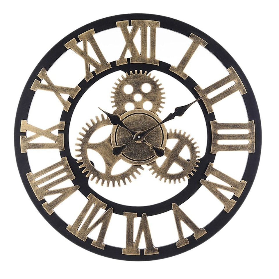 image 1 of Living and Home Industrial Large Retro Silent Wall Clock - Gold