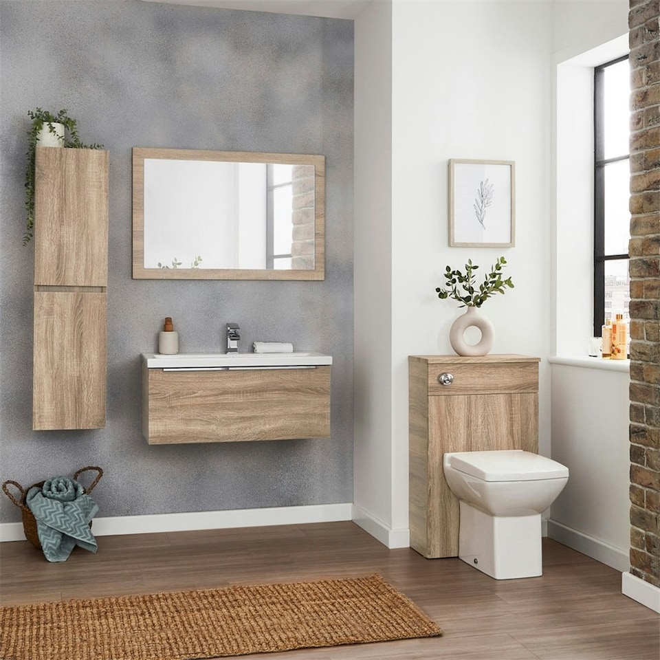 image 1 of 900 x 600mm Bathroom Sonoma Oak Mirror (Central) | Brown | Brown | 1