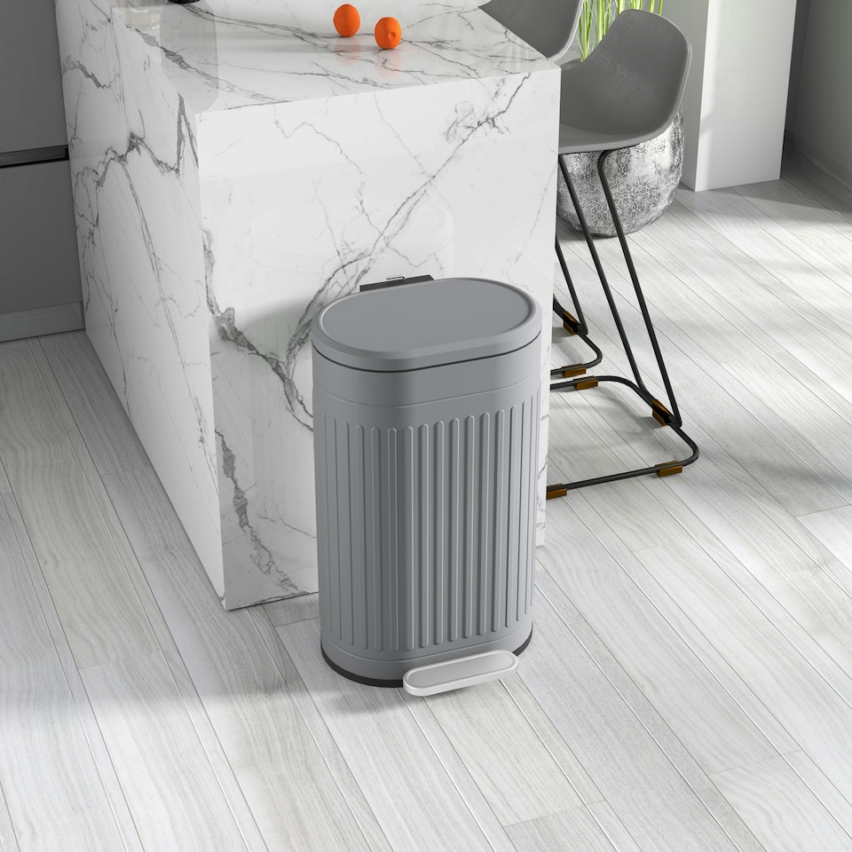 image 1 of HOMCOM Pedal Bin, Metal Kitchen Bin with Soft-close Lid Grey | 30L