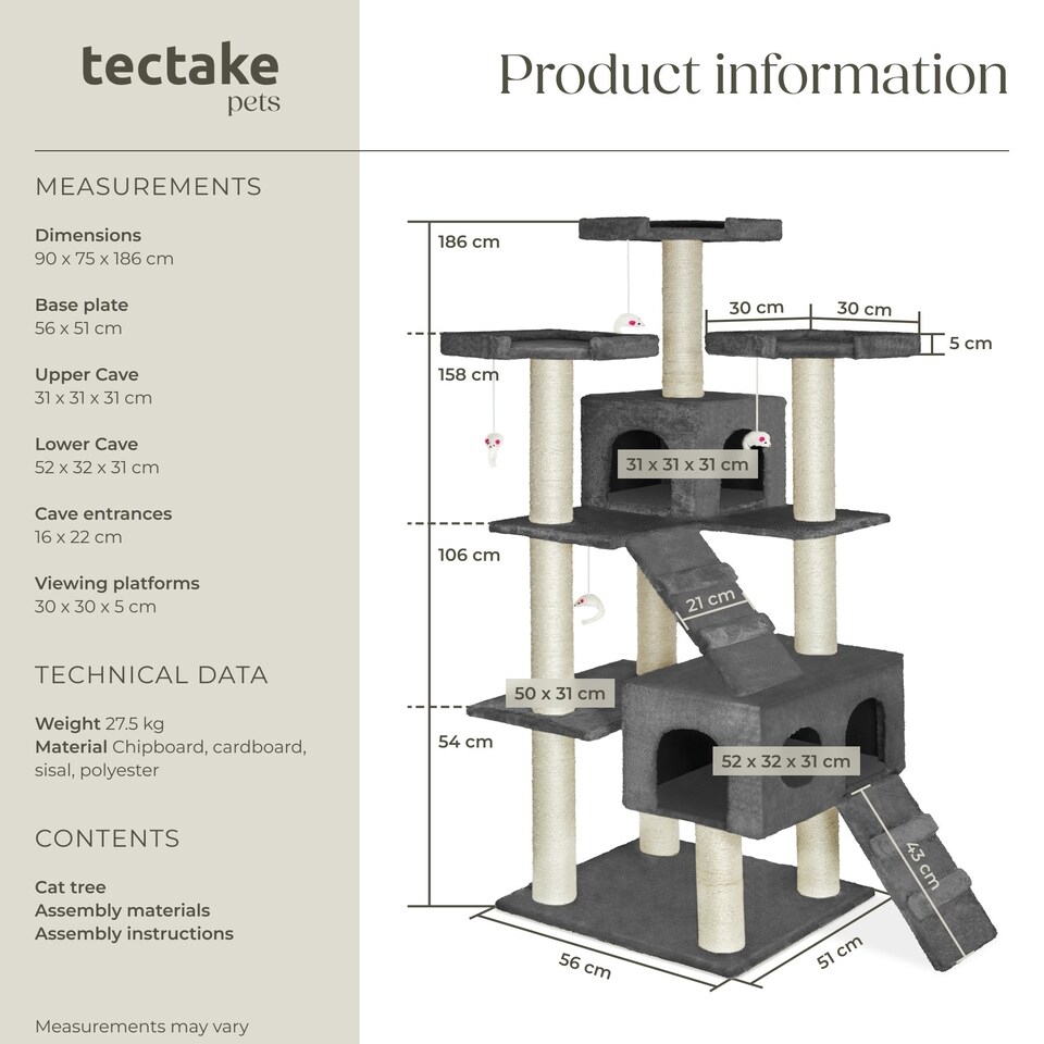 image 1 of Cat Tree Knuti - 186 cm, sisal cat scratching post - Anthracite