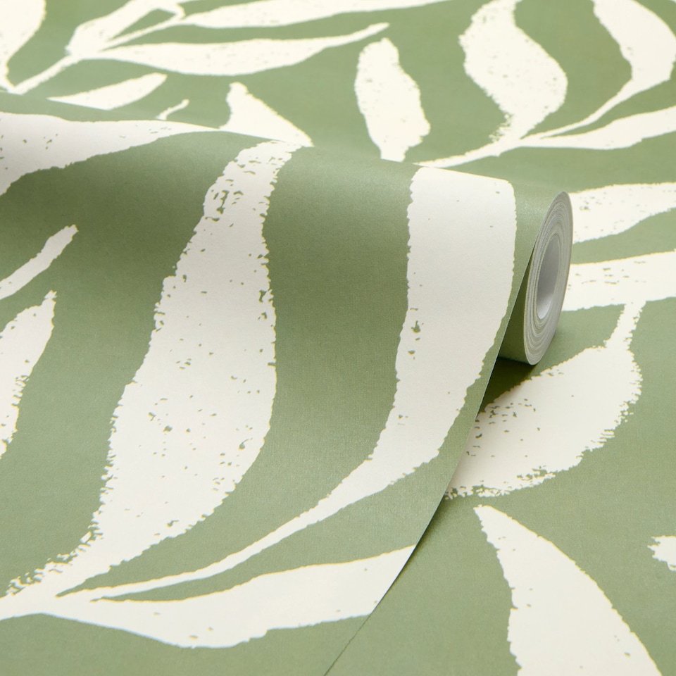 image 1 of Olive Leaf Wallpaper in Cream on Pistachio | Green | Green, Light | 50cm x 10m