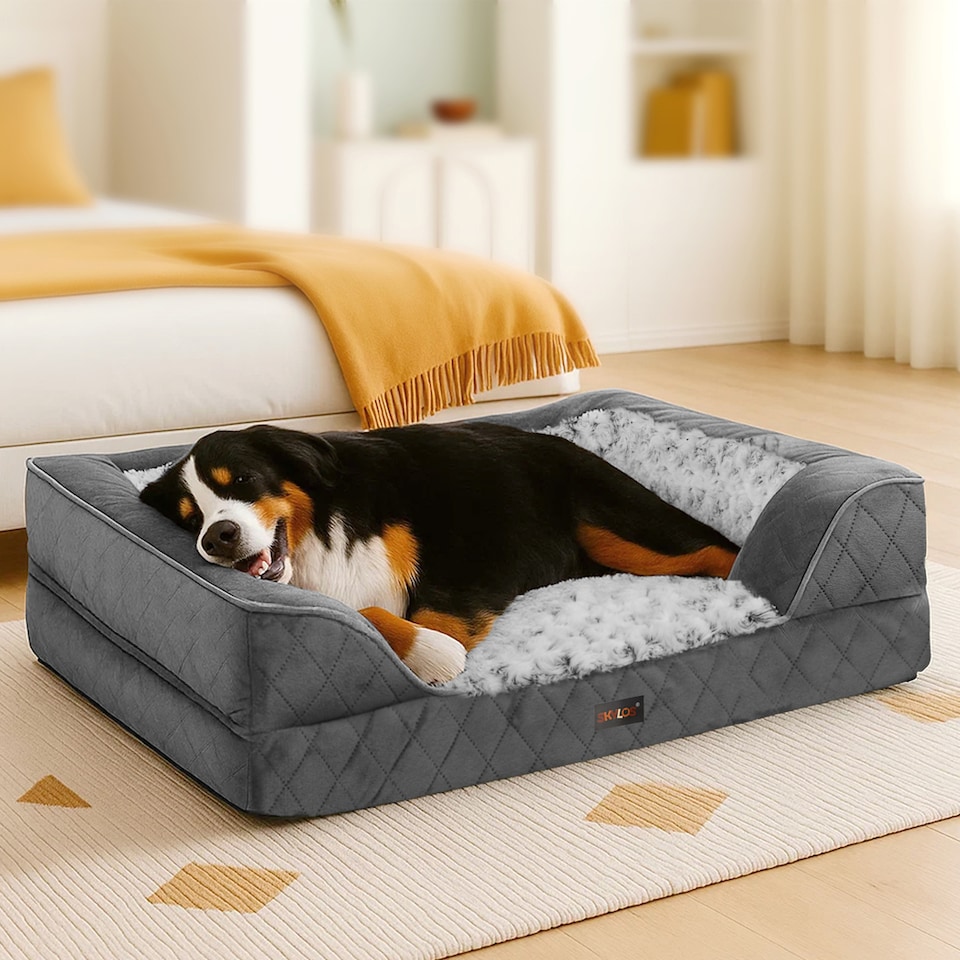 image 1 of Skylos Orthopedic Pet Bed Dog Memory Foam Cushion Calming Mat Washable XLL Grey | Grey | Double Extra Large