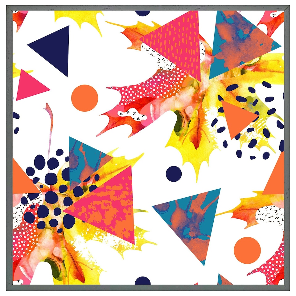 image 1 of Maple leaves & geometric patterns (Picutre Frame) Grey | S