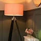 image 1 of ValueLights Clipper Black Tripod Floor Lamp Large Pink Shade
