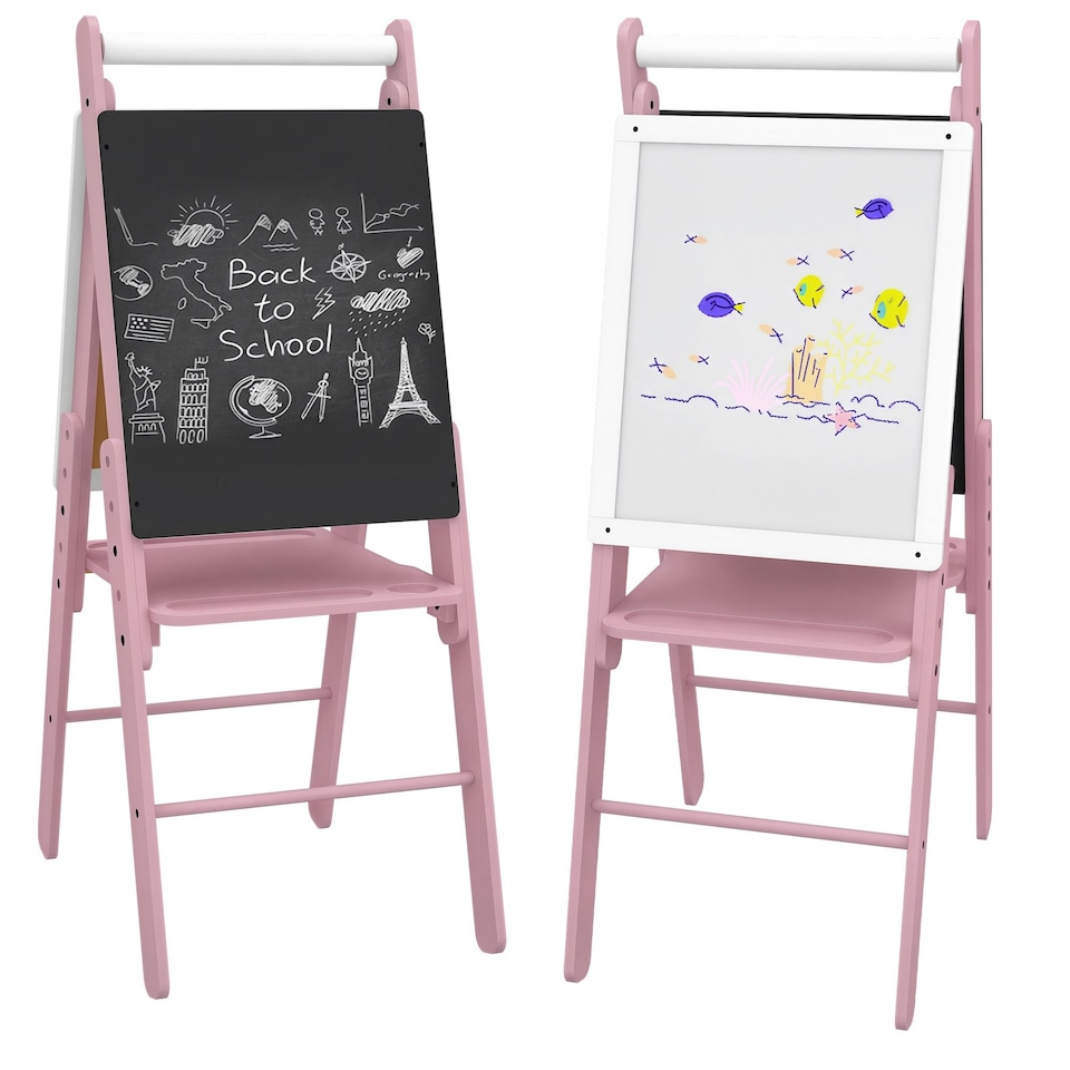 image 1 of AIYAPLAY Three-in-One Easel for Kids, with Paper Roll, Adjustable Height - Pink Pink