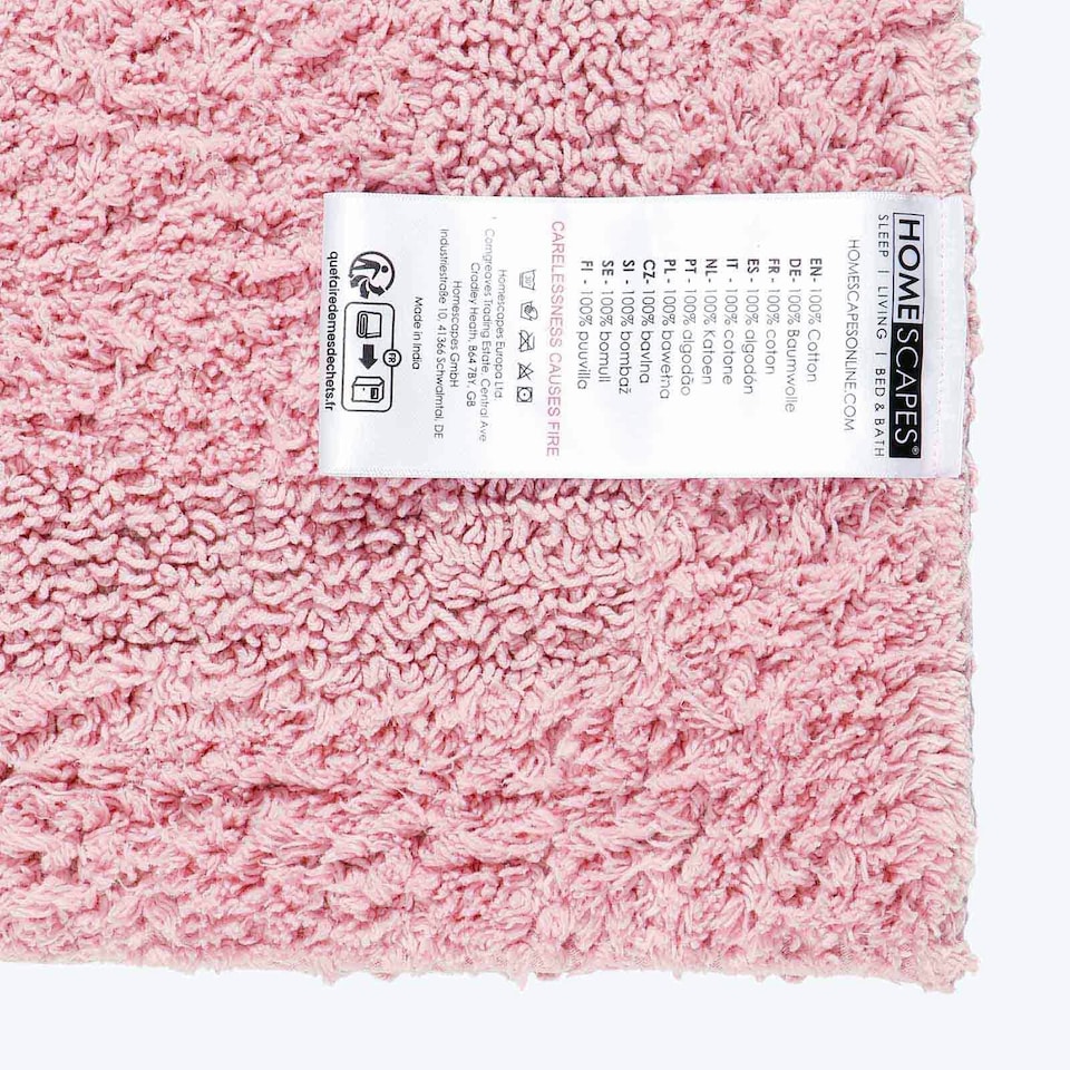image 1 of Homescapes Luxury Reversible Cotton Shower Mat - Blush Pink Pink