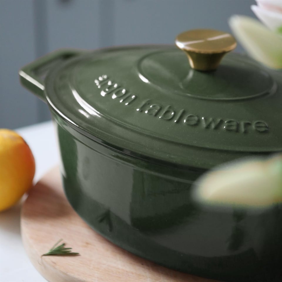 image 1 of Argon Tableware Oval Cast Iron Casserole Dish - 4.68L - Green | Green | Green | 1