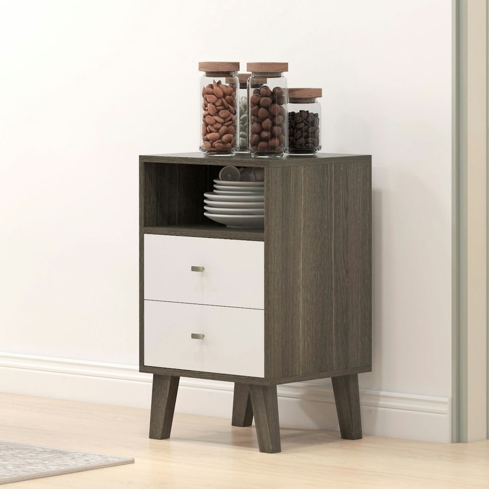 image 1 of HOMCOM Bedside Tables Set of 2, Modern Nightstand with 2 Drawers and Open Cubby