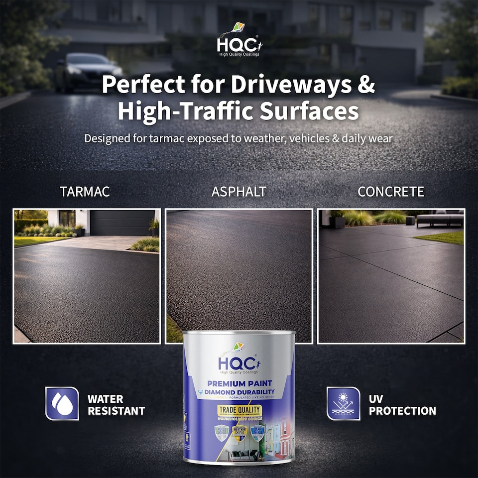 image 1 of HQC Tarmac Reviver Paint - Restores & Protects Tarmac, Tennis Courts & Driveways - Black - 20L
