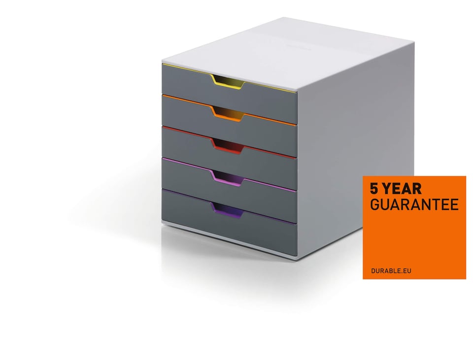image 1 of Durable VARICOLOR Desktop Organiser 5 Drawer Colour Coded Modular Storage | A4+