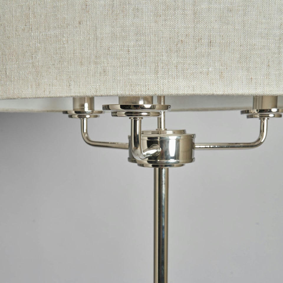 image 1 of BHS Henry 3 Light Floor Lamp with Grey Shade, Nickel