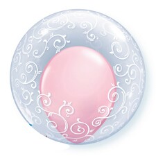 Qualatex 24 Inch Deco Fancy Filigree Single Clear Bubble Balloon - Clear/White - One Size