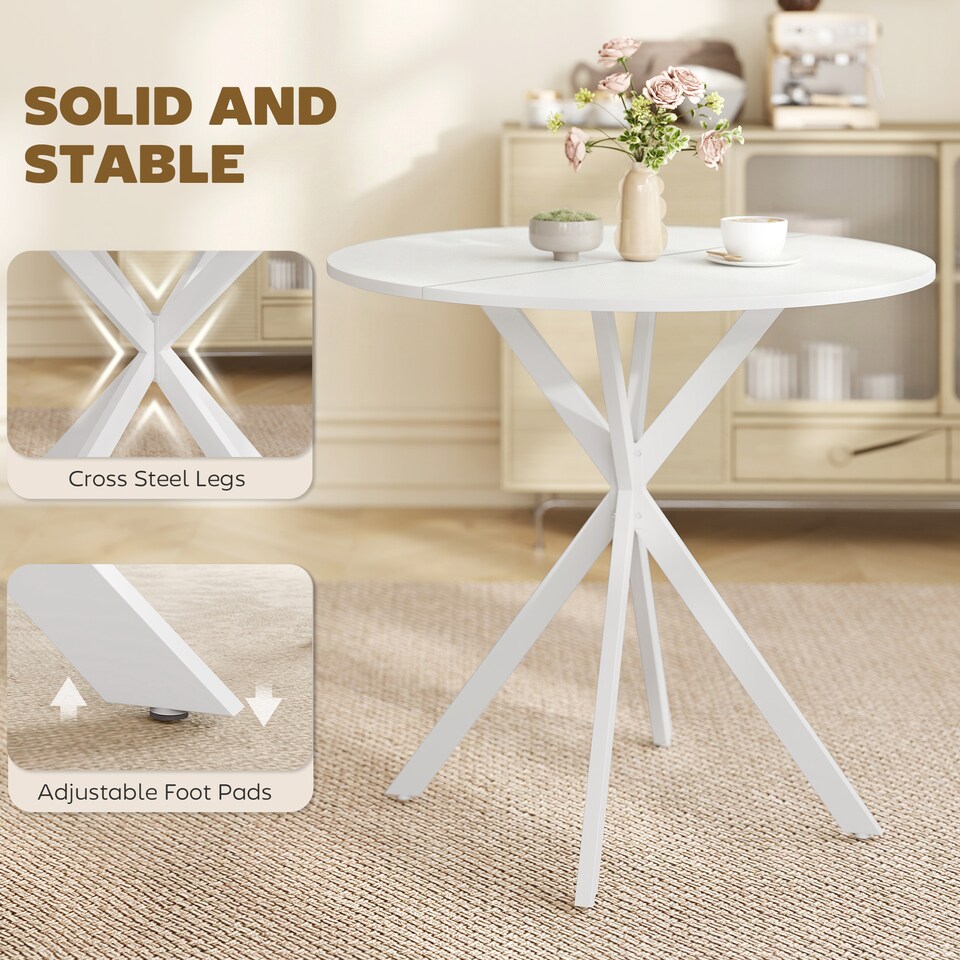 image 1 of HOMCOM 80cm Round Dining Table, Industrial Kitchen Table with Steel Legs | White | White | 80 x 80 x 75 cm