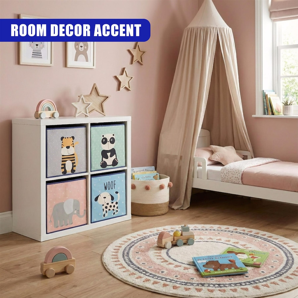 image 1 of The Magic Toy Shop Set Of 4 Animal Storage Boxes Foldable Blue Cubes
