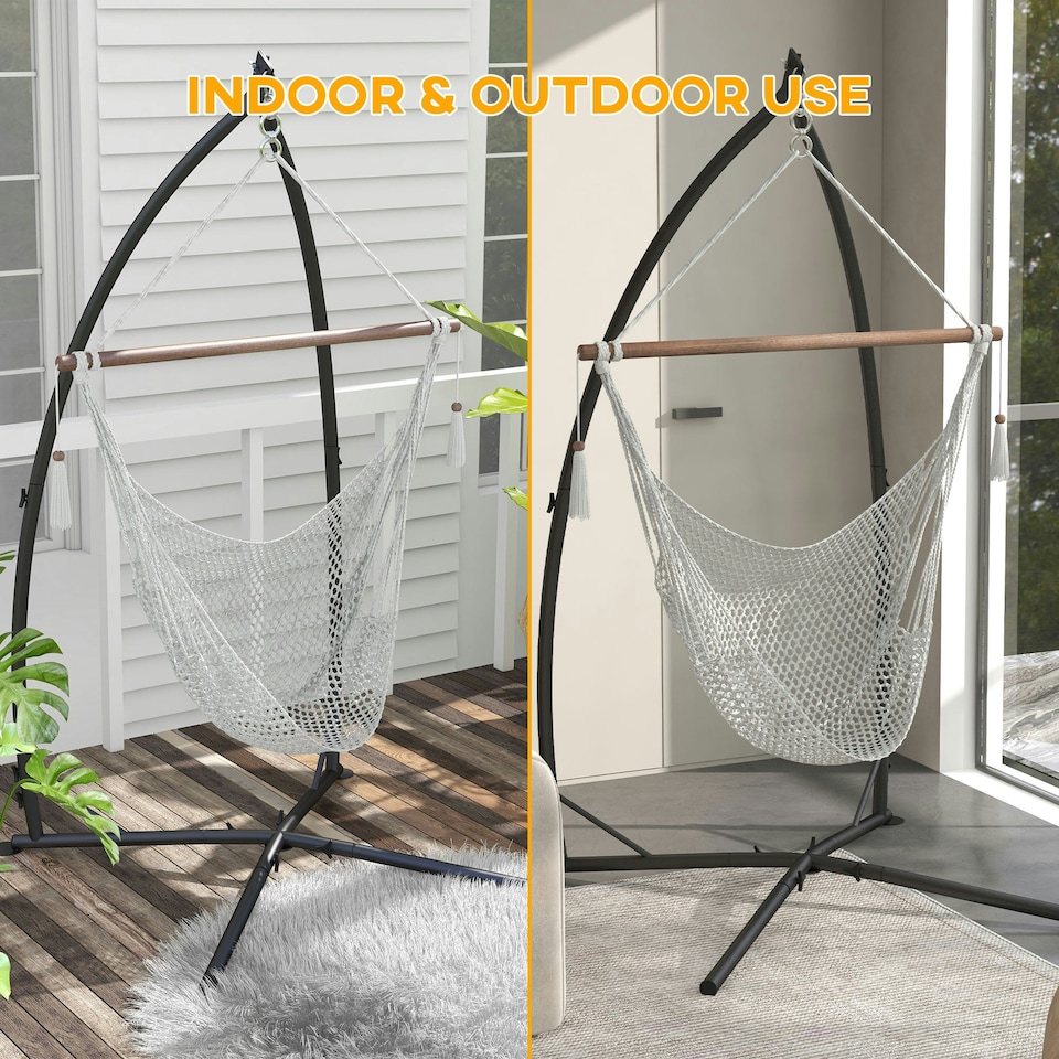 image 1 of Outsunny Hammock Chair Stand Metal Frame Hammock Stand Only with Chian Black