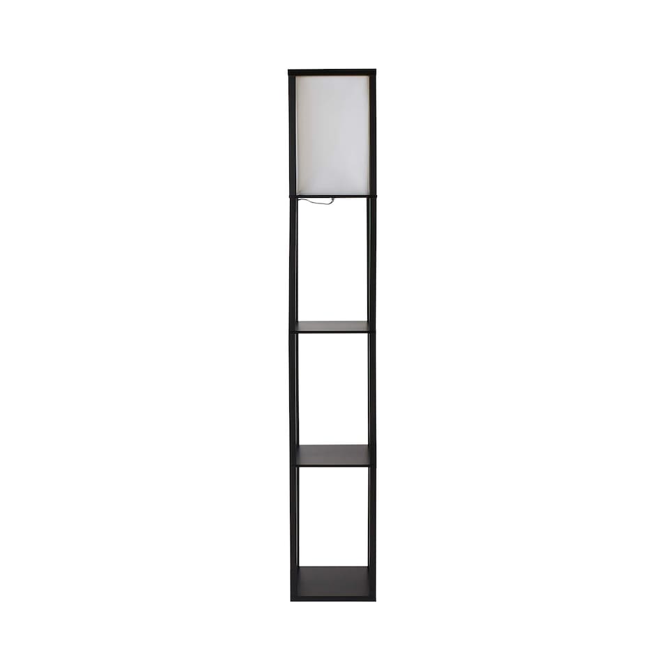 image 1 of ValueLights Struttura Black Shelving Floor Lamp Fabric Shade