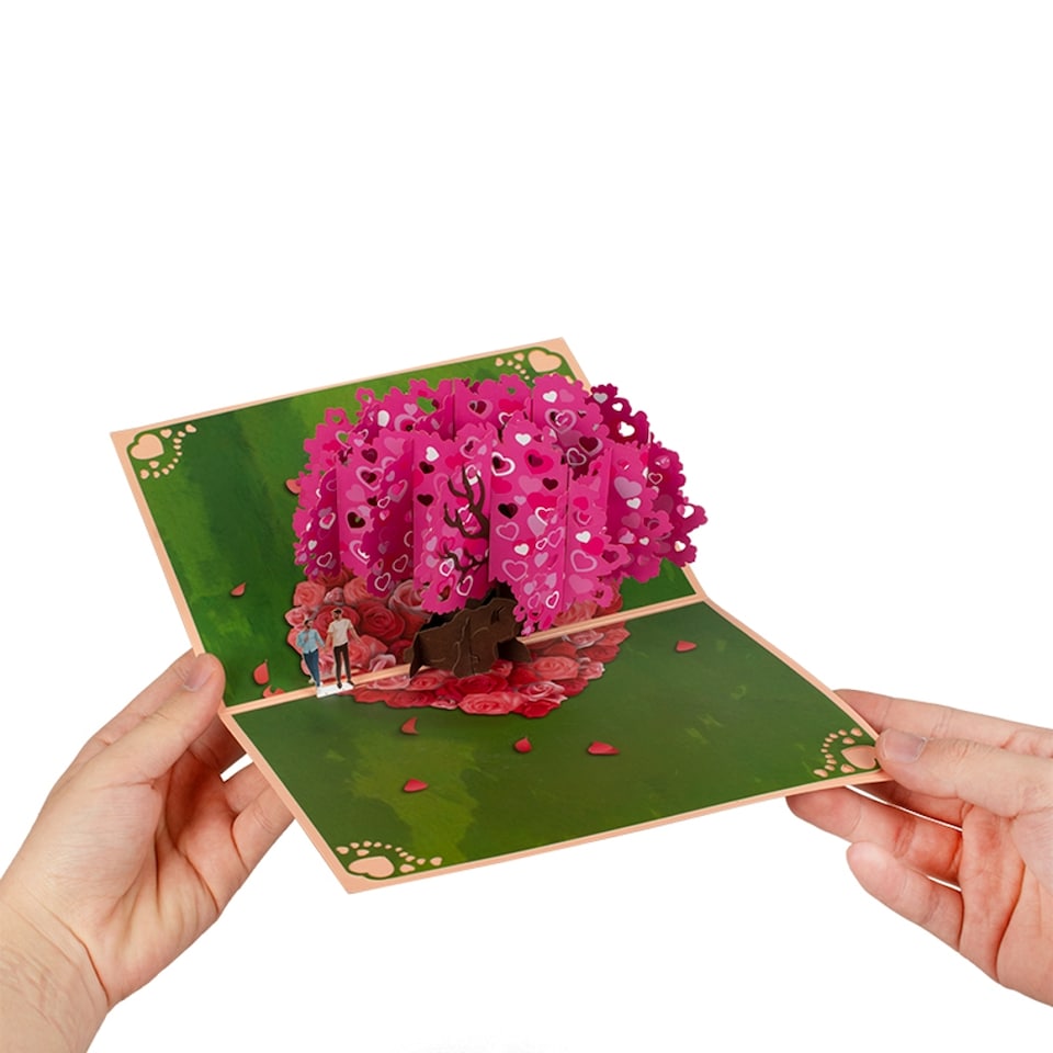 image 1 of Two Men Strolling Cherry Tree 3D Pop Up Greeting Card