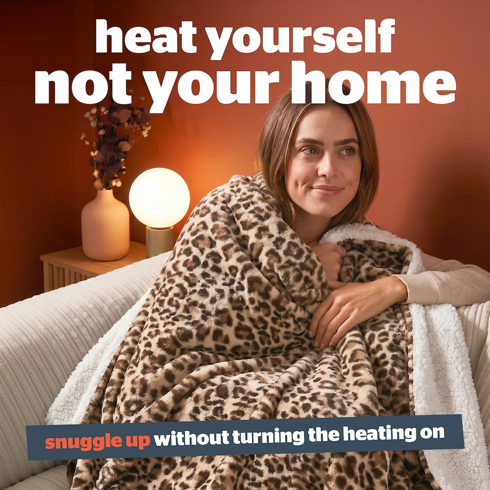 image 1 of Silentnight Heat Genie Self-Heating Giant Blanket, Leopard Print
