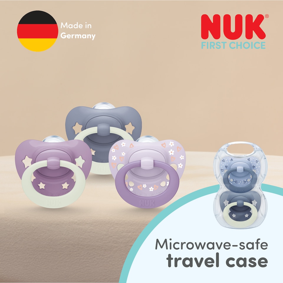 image 1 of NUK First Choice Day & Night Glow in the Dark Soother Set 0-6m 2 Pack
