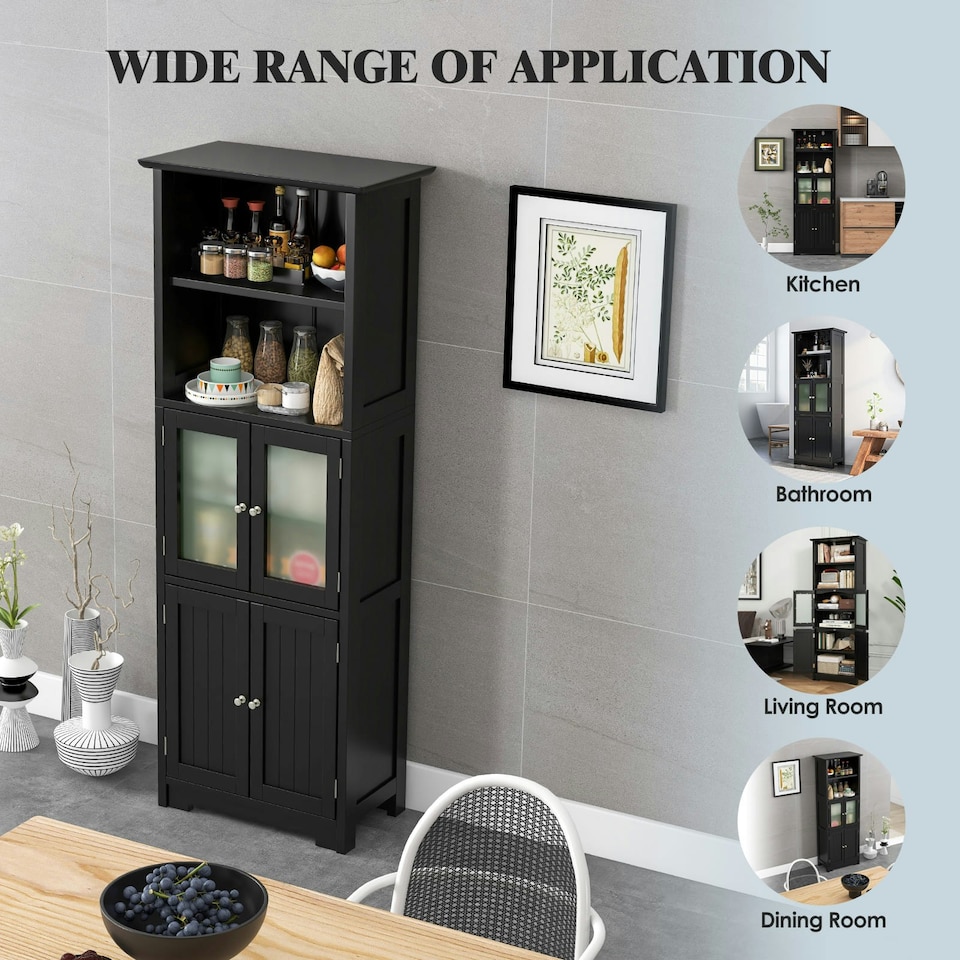 image 1 of COSTWAY Bathroom Storage Cabinet 2 Doors Display Organizer Black Black