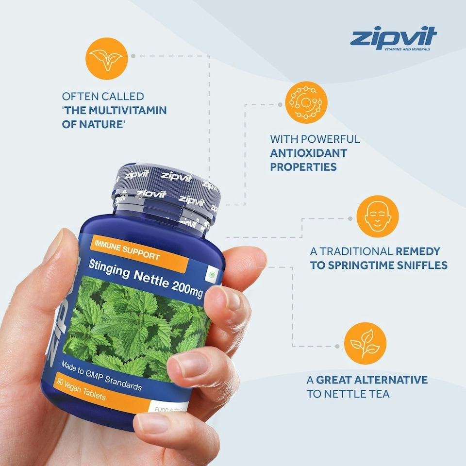 image 1 of Zipvit Stinging Nettle 600mg, Natural Antioxidant & Seasonal Support, 90 Vegan Tablets, 1-Month Supply