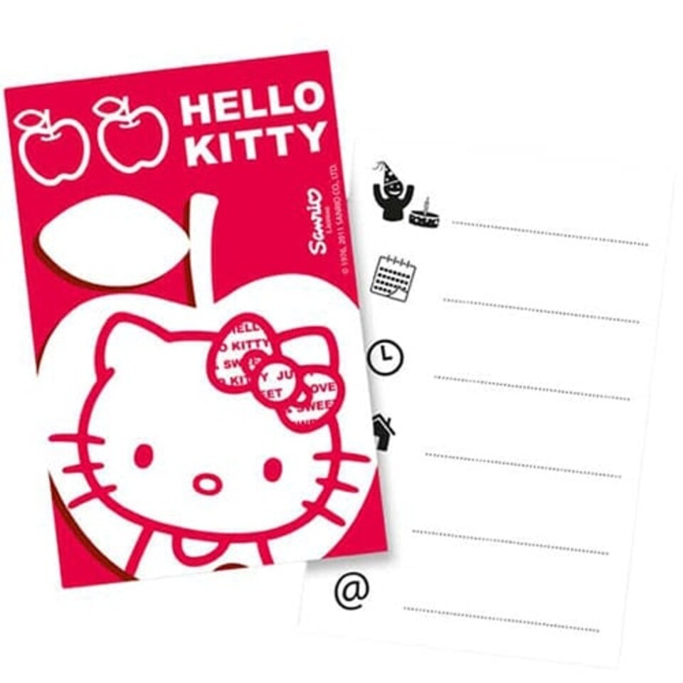 Hello Kitty Apple Theme Invitations with Envelopes - Pack of 6