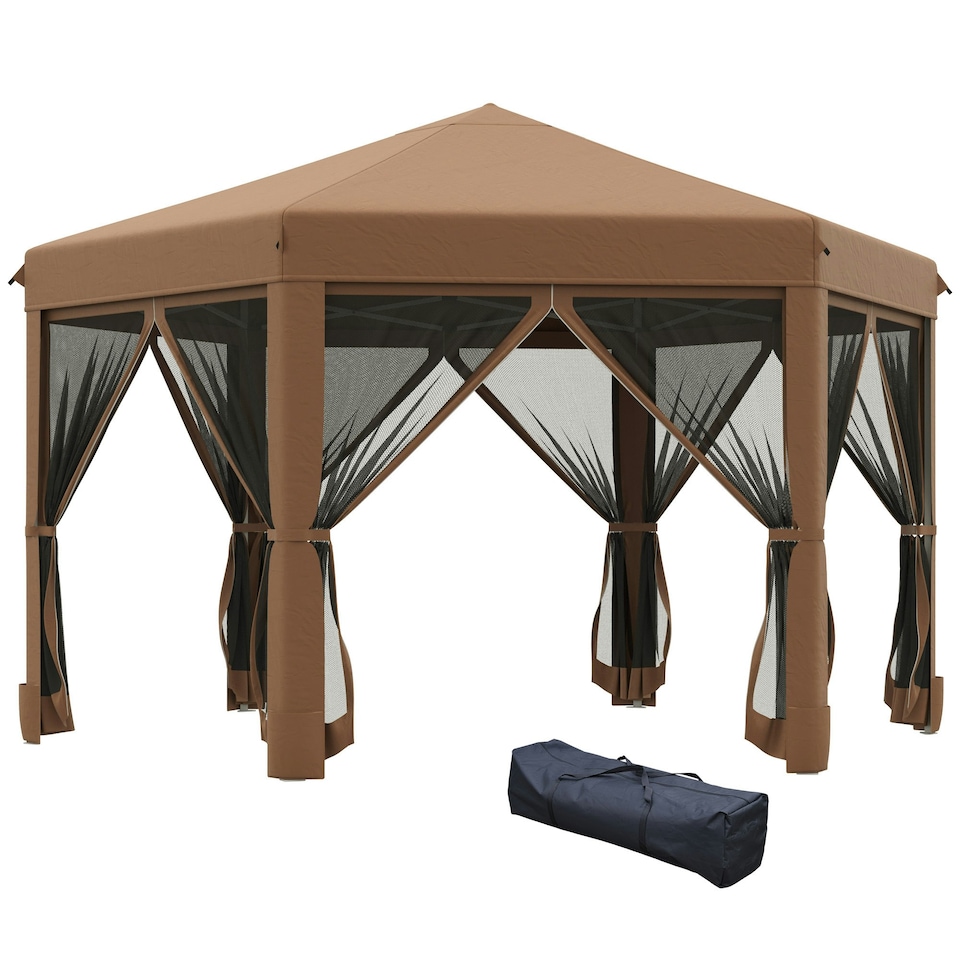 image 1 of Outsunny 3.2m Pop Up Gazebo Hexagonal Canopy Shelter Outdoor with Sidewalls
