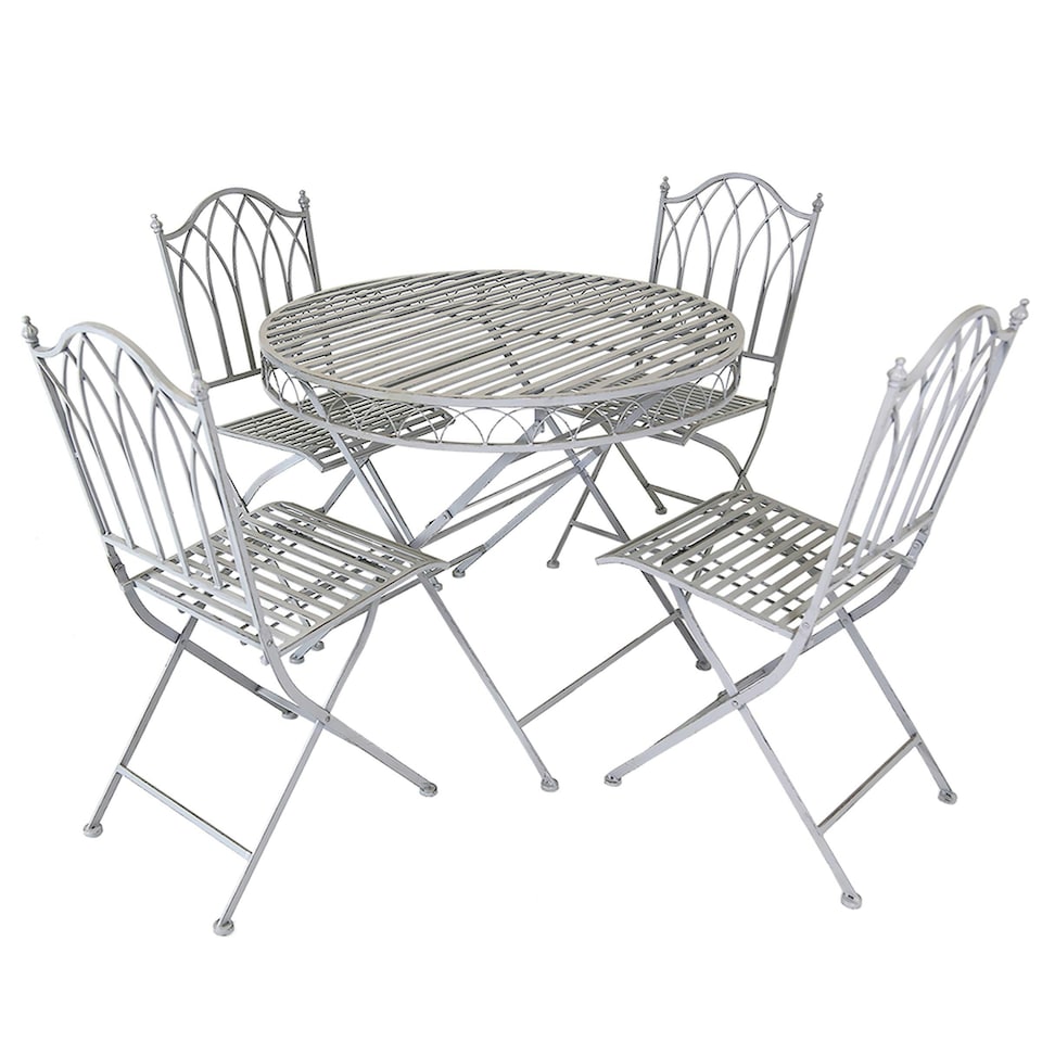 image 1 of Charles Bentley Rustic 5 Piece Wrought Iron Outdoor Bistro Set - Grey