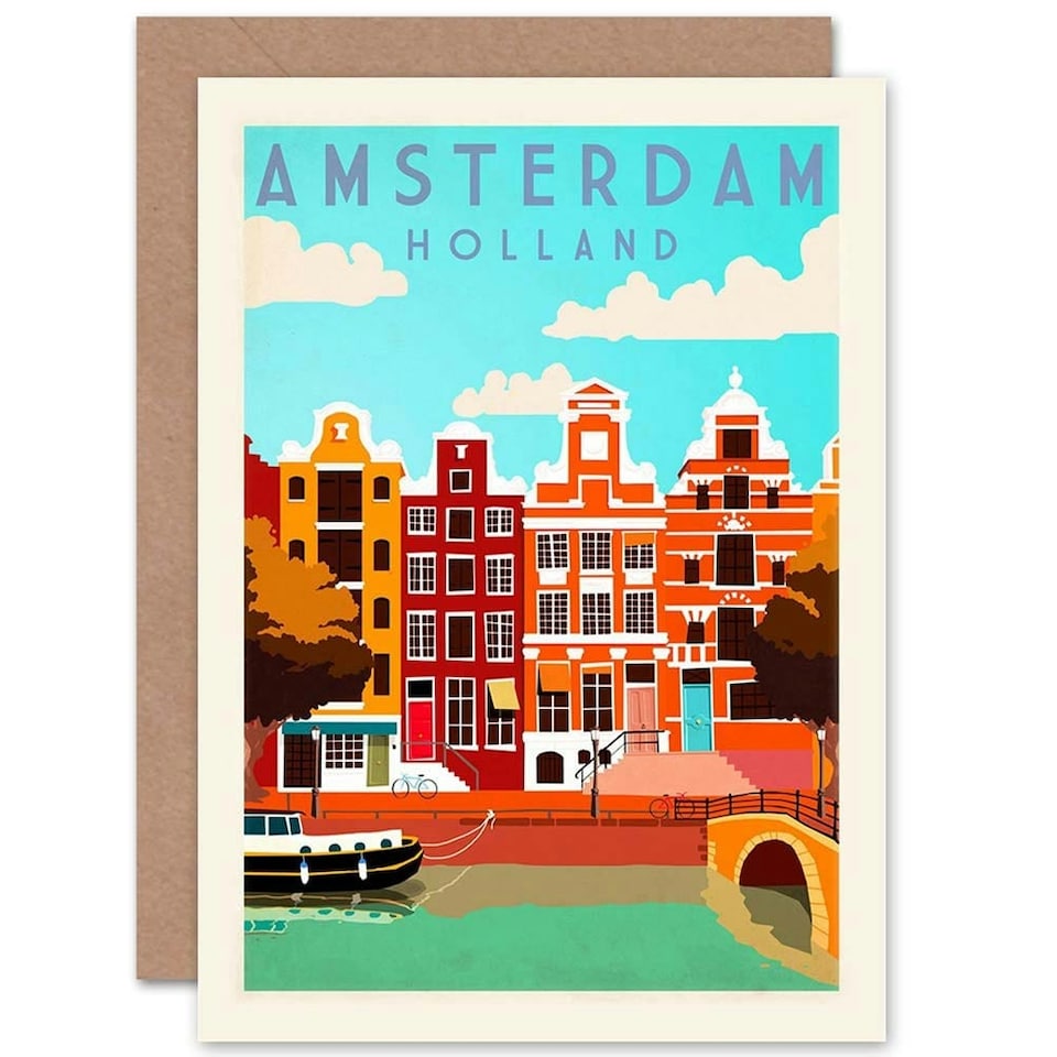 image 1 of Travel Amsterdam Holland Netherlands Canal Goodbye Card