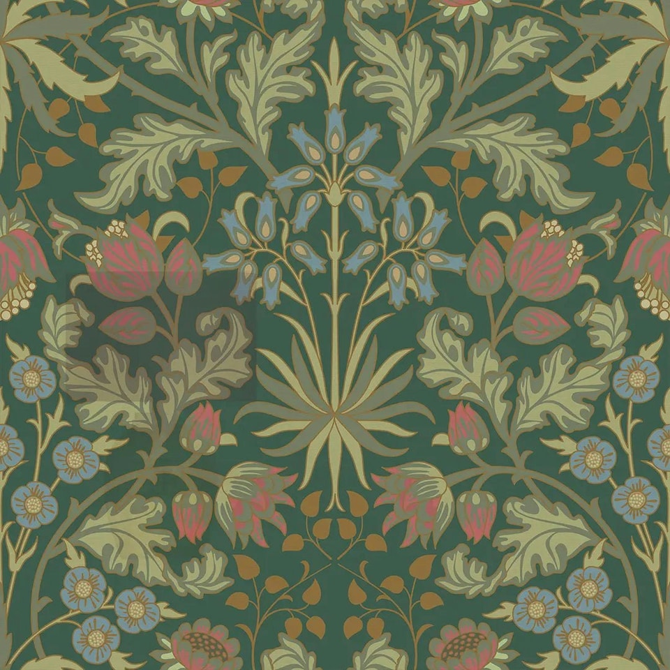 image 1 of Tulip Trellis Wallpaper in Bottle Green | Green | Bottle Green