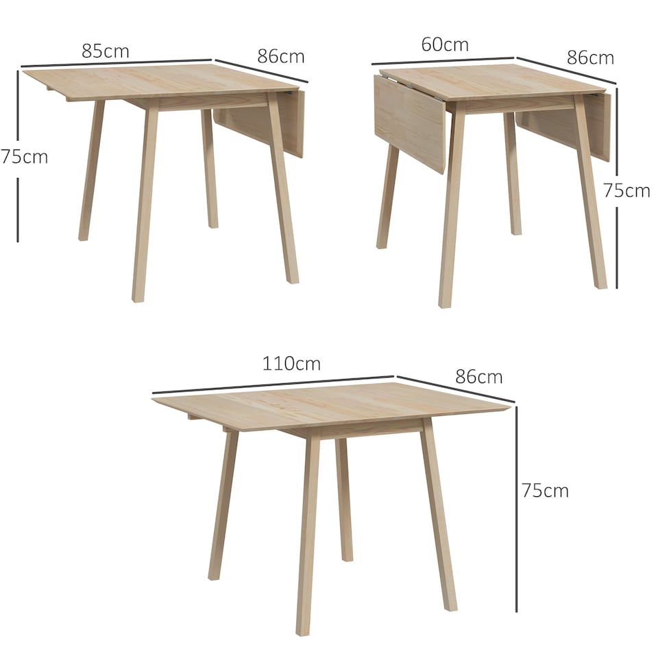 image 1 of HOMCOM Solid Wood Folding Dining Table, Drop Leaf Table for 2-4 People,  Rectangle Kitchen Table for Small Space, Natural Wood Finish