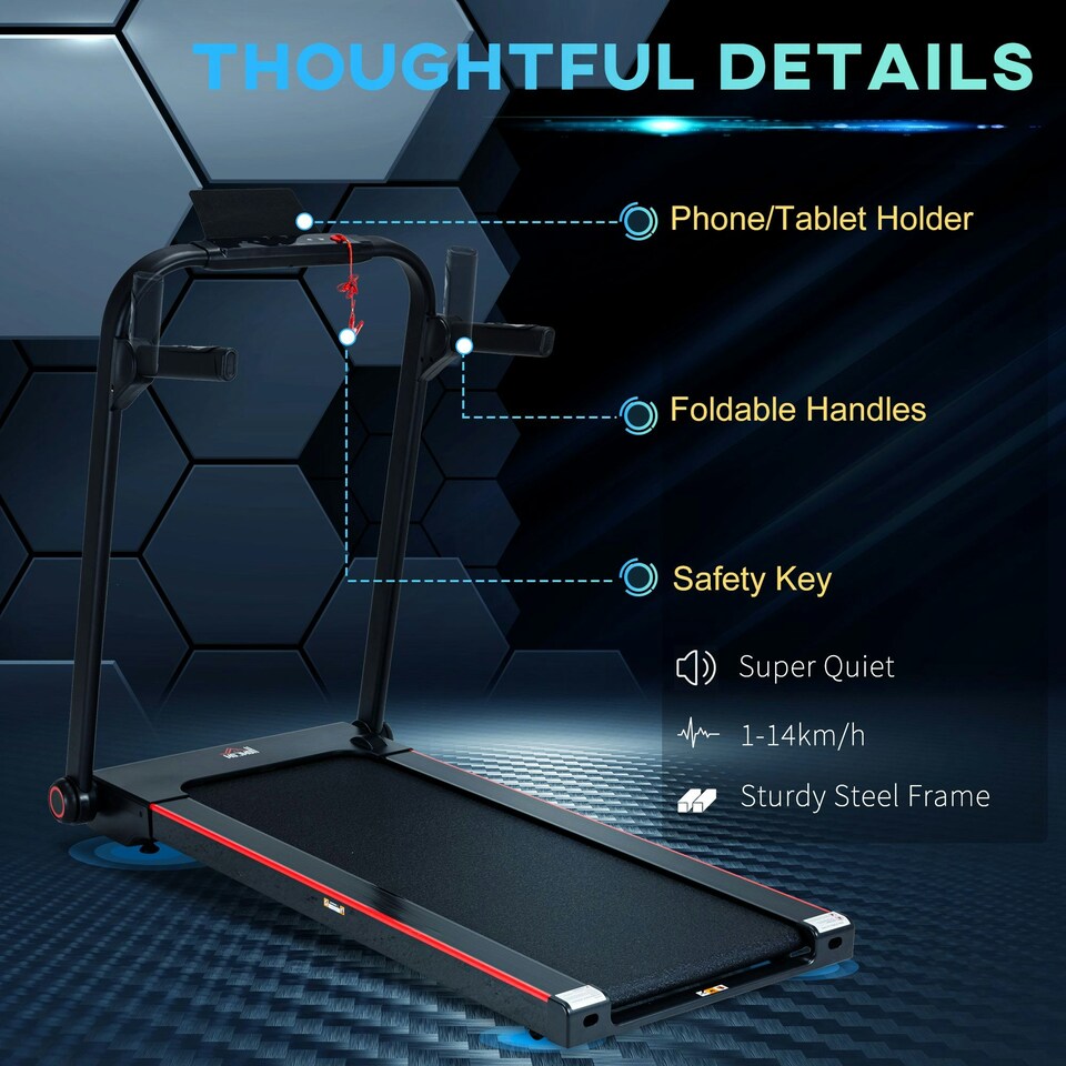 image 1 of HOMCOM Electric Folding Treadmill w/ Wheels, Safety Button and LED Monitor