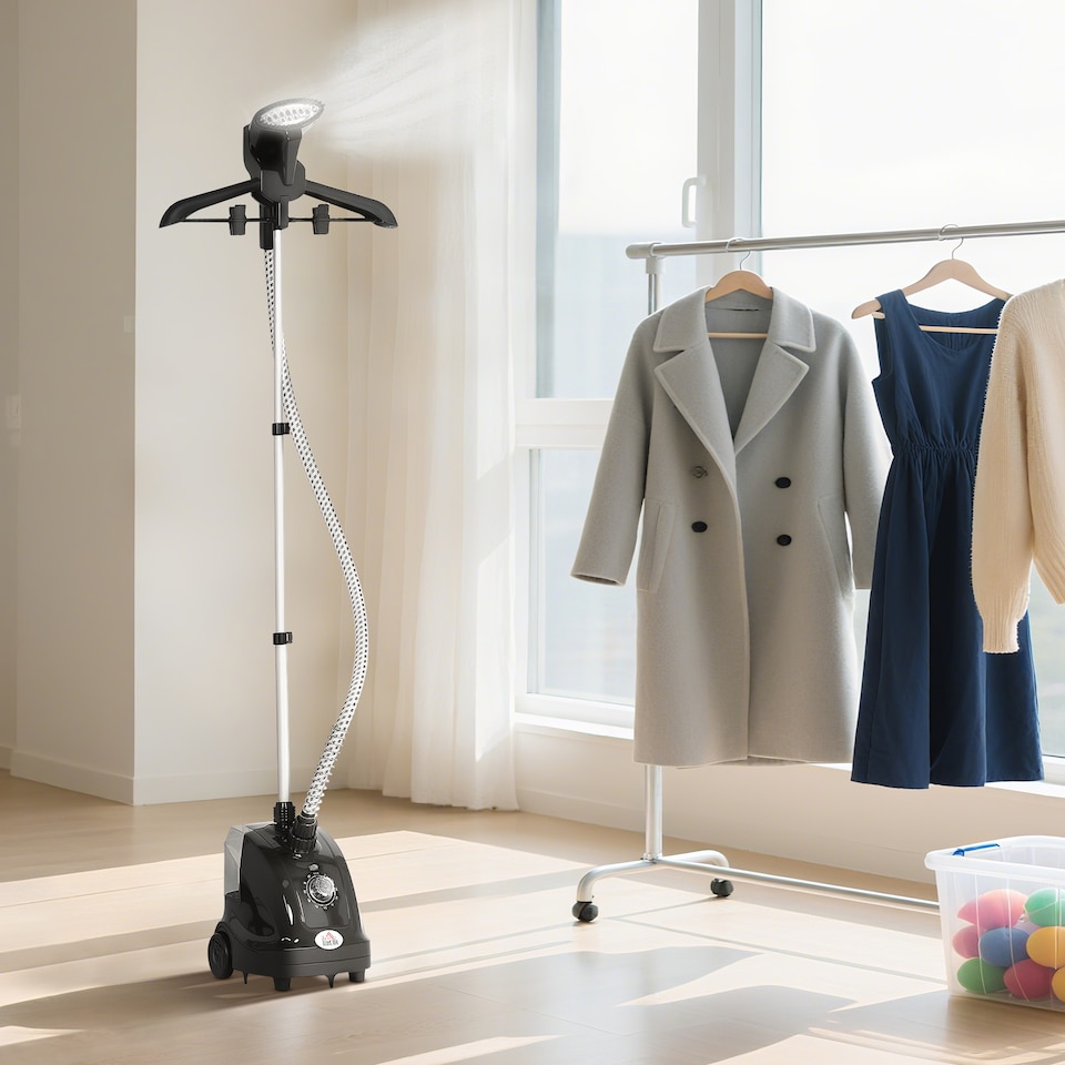 image 1 of HOMCOM Clothes Steamer with Adjustable Pole 41-110 cm Black | Black