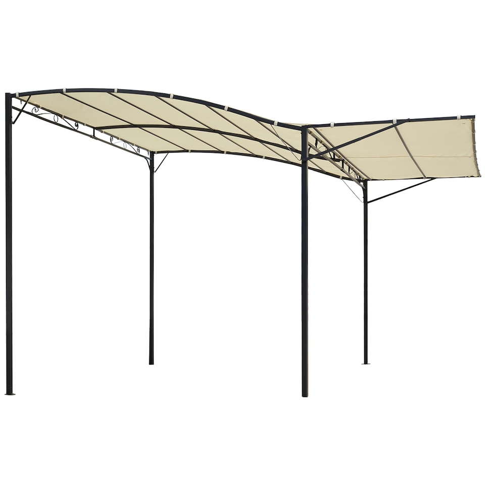 image 1 of Outsunny 3 x 2.5m Patio Metal Gazebo Door Window Awning Wall Mount Canopy Outdoor Sunshade with Extended Shelter Cream White