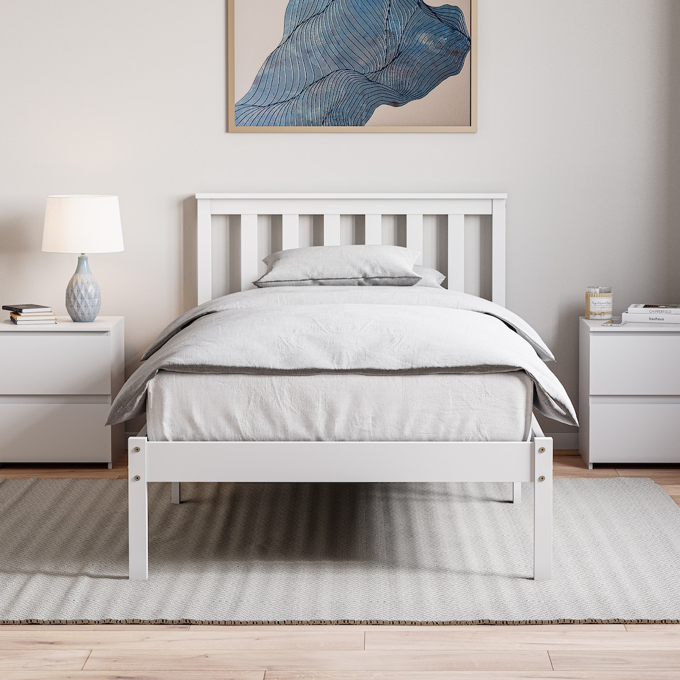 image 1 of Vida Designs Milan Single Wooden Bed, Low Foot, White & Gel Memory Foam Pocket Spring Mattress, Single