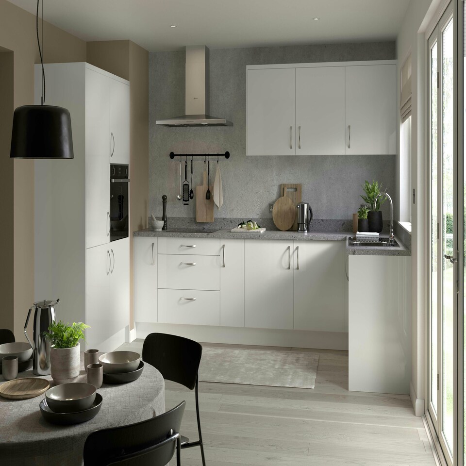image 1 of 3 Drawer Base Unit 800mm w/ Slab Cabinet Door - Super Gloss Light Grey Grey | Super Gloss Light Grey