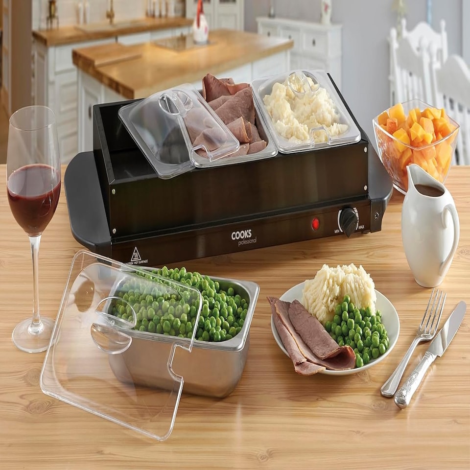 image 1 of Cooks Professional | Black | Buffet Warmer | 3-Sections | 6L Capacity | Hot Plate Function | Temperature Control