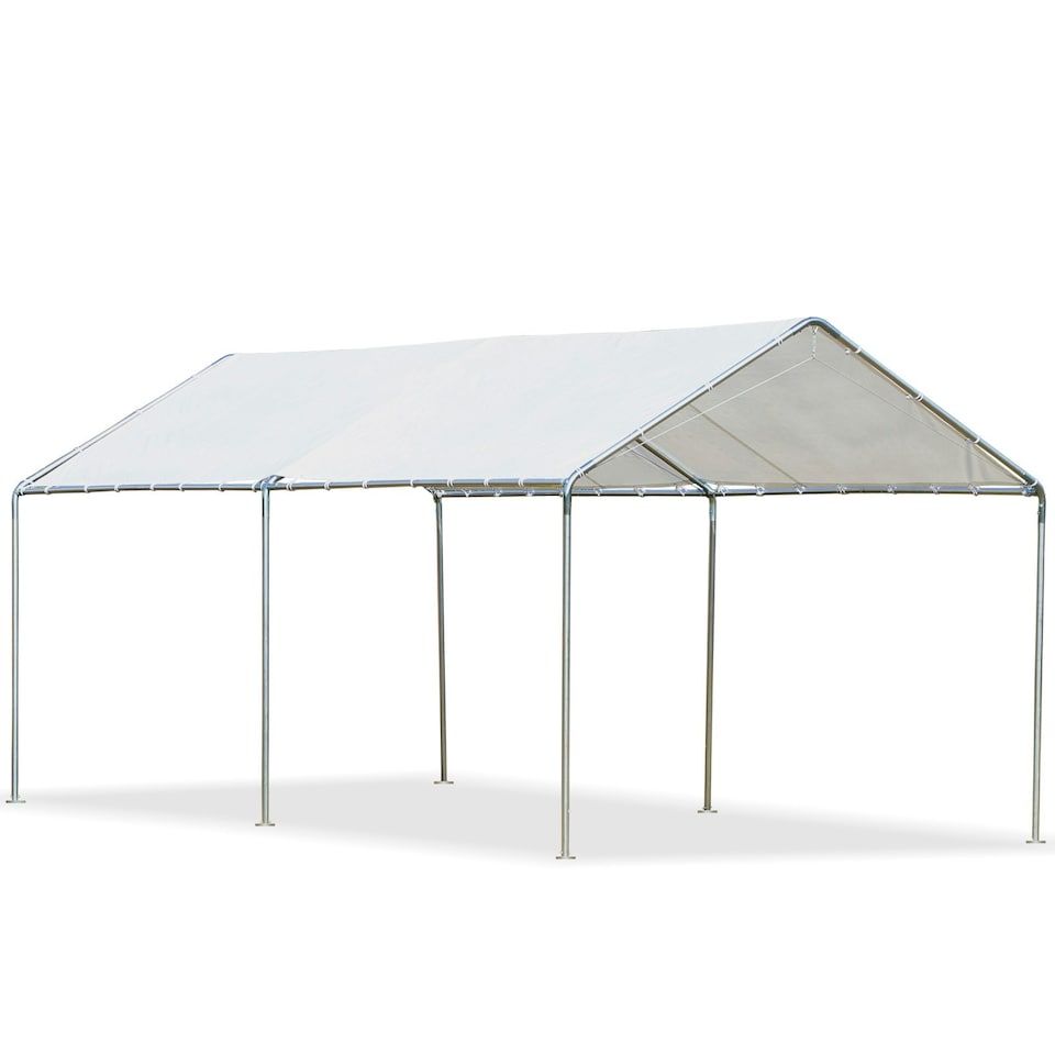 image 1 of Outsunny 2-Rooms Outdoor Carport Galvanized Steel Frame UV Resist