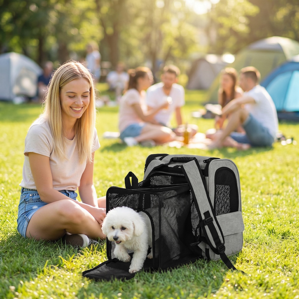 image 1 of PawHut Dog Carrier Backpack Expandable for Small Puppy Cat for Travel Hiking