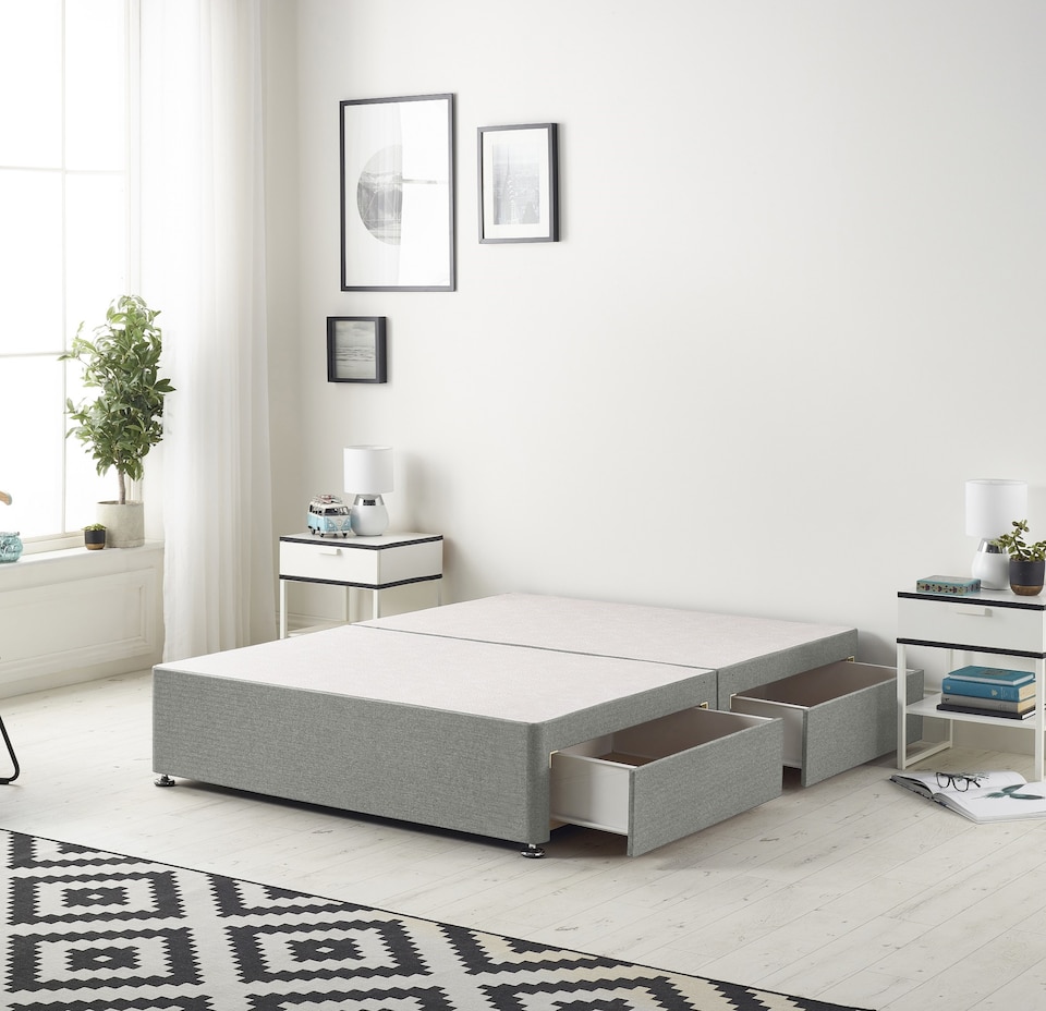 image 1 of Astoria Divan Bed Base with 2 Drawers & 30 Inch Diamante Headboard in Tweed Fabric | Grey | Grey | Single
