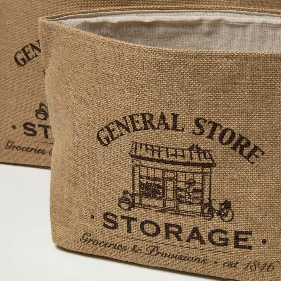 image 1 of Homescapes Set of 3 Jute Storage Baskets Cream