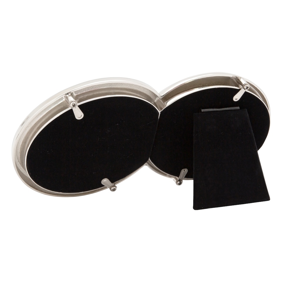 image 1 of Double Heart Silver Picture Frame with Square Etched Diamante Crystals | Silver | 4" x 4"