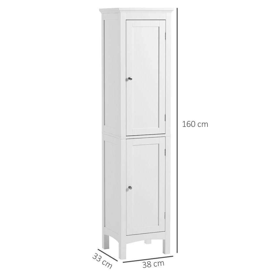 image 1 of kleankin Tall Bathroom Cabinet with Adjustable Shelves, Double Door, White White
