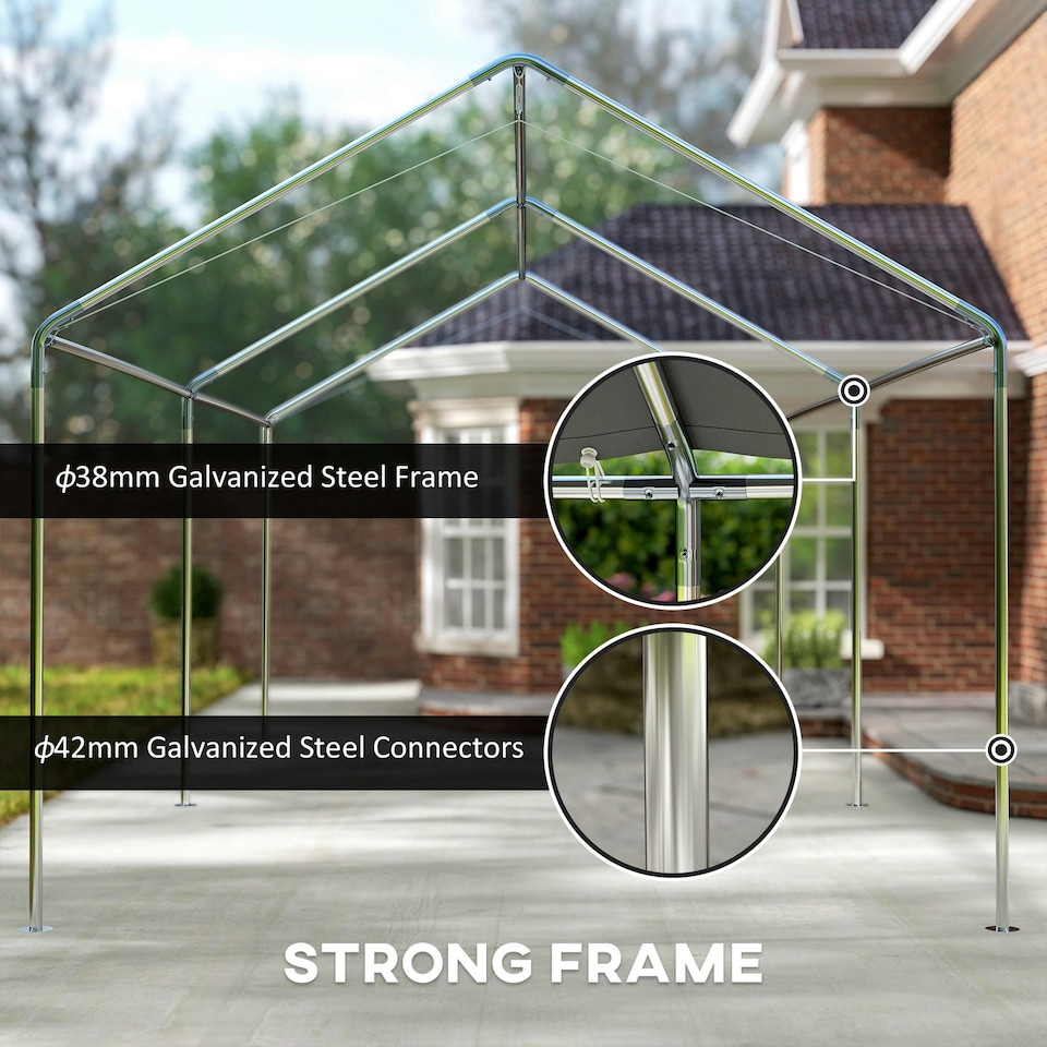 image 1 of Outsunny 2-Rooms Outdoor Carport Galvanized Steel Frame UV Resist
