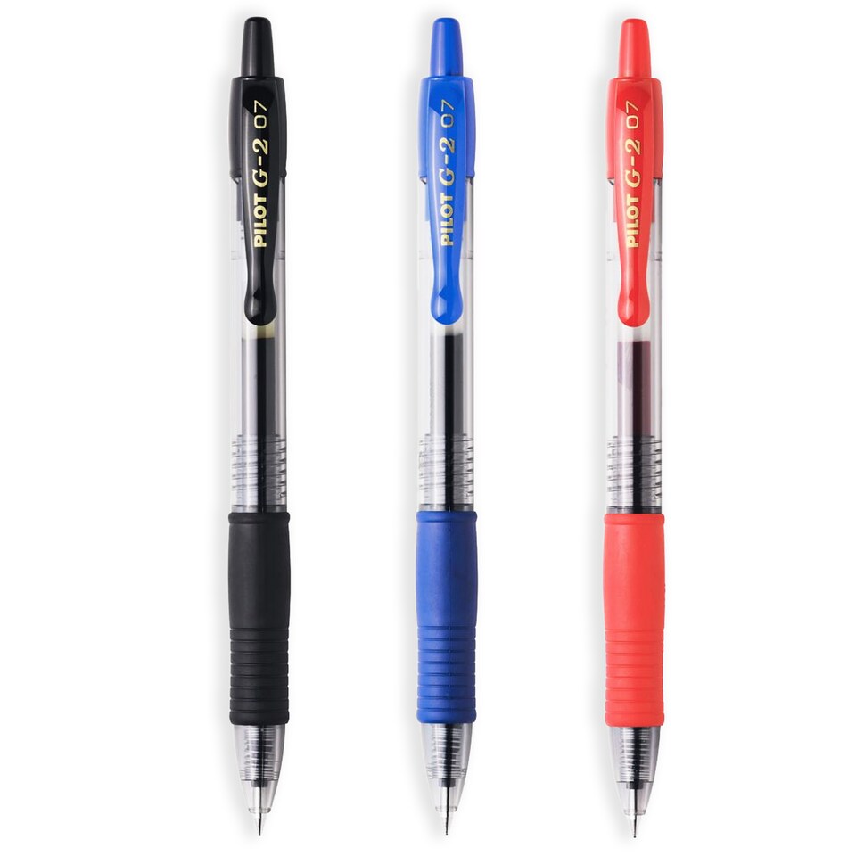 image 1 of Pilot G207 Retractable Rollerball Pen Black, Blue, Red Pack of 3